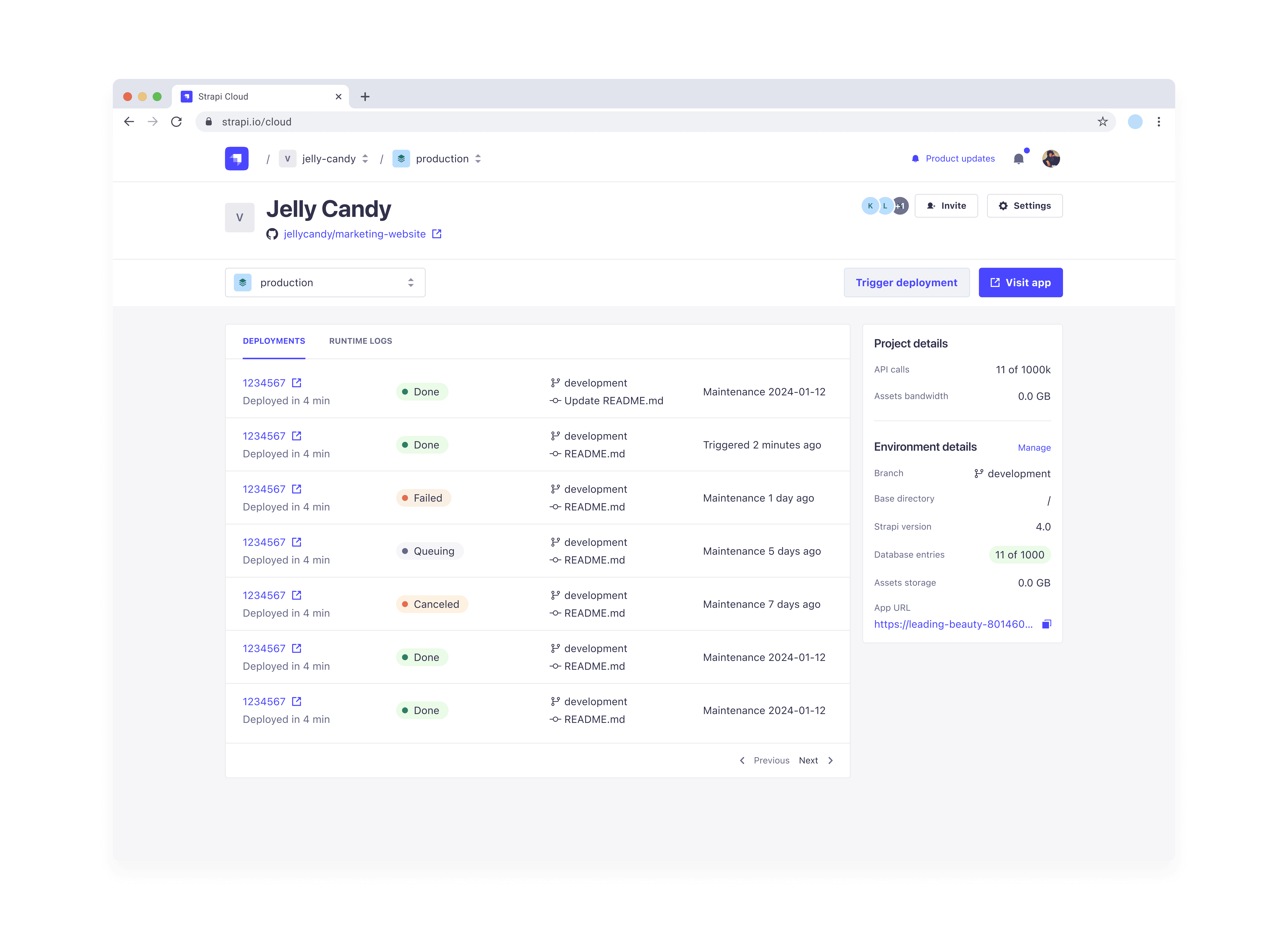 Strapi Cloud Dashboard