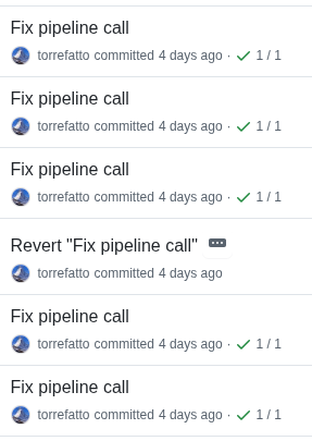 Multiple commits with "fix pipeline call" as the message