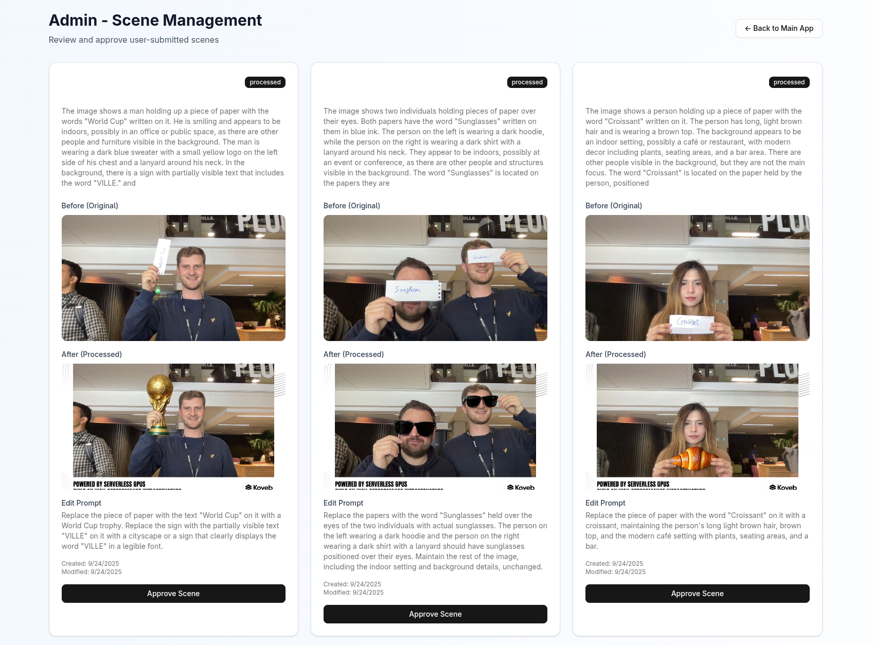 Admin view of the photo booth