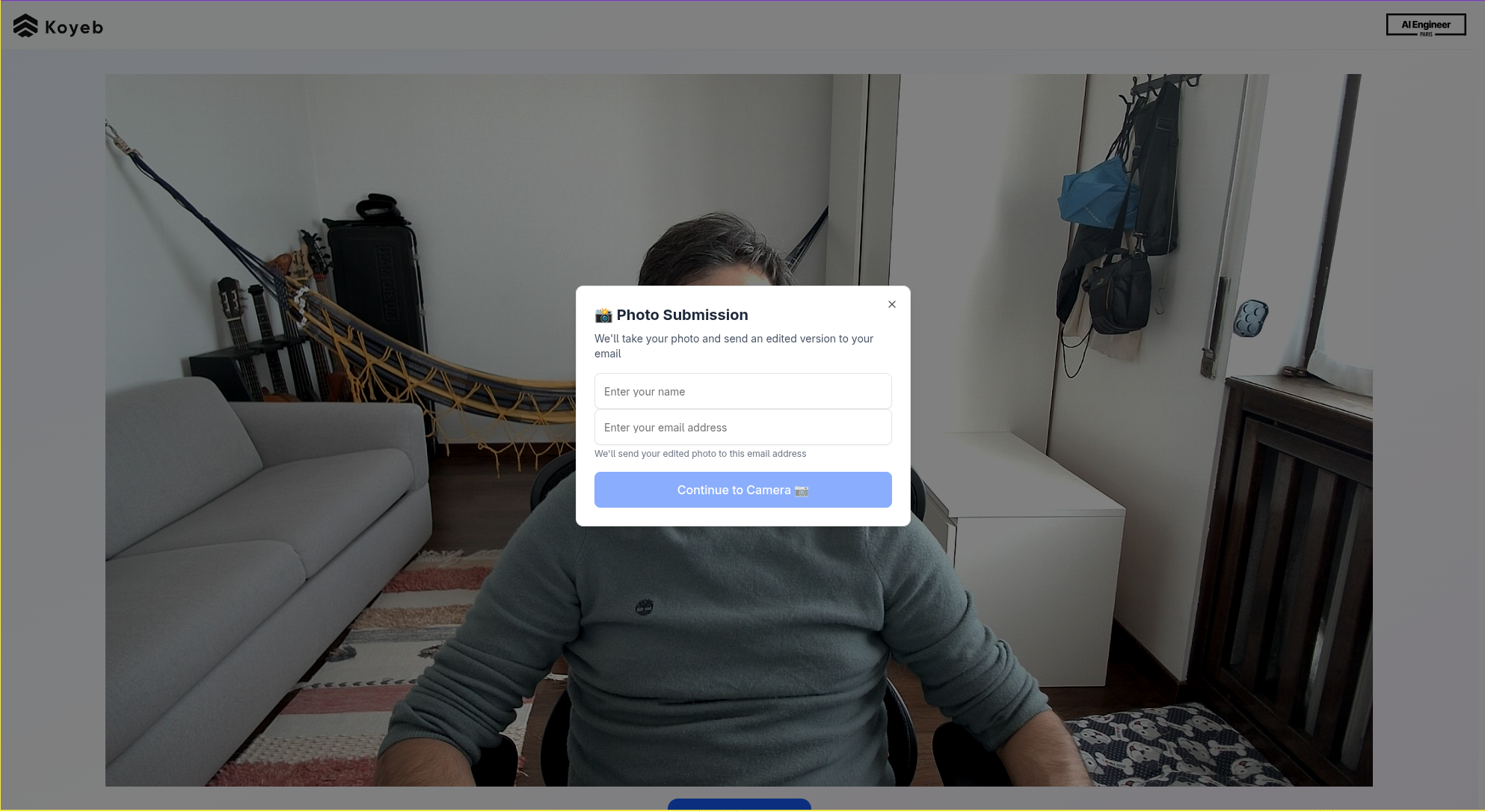 Client view of the photo booth