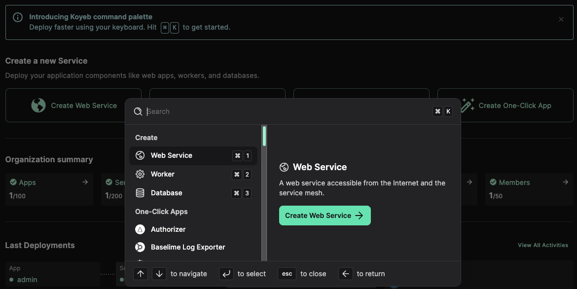 Introducing the command palette, deploy without rebuild in the control panel, and more