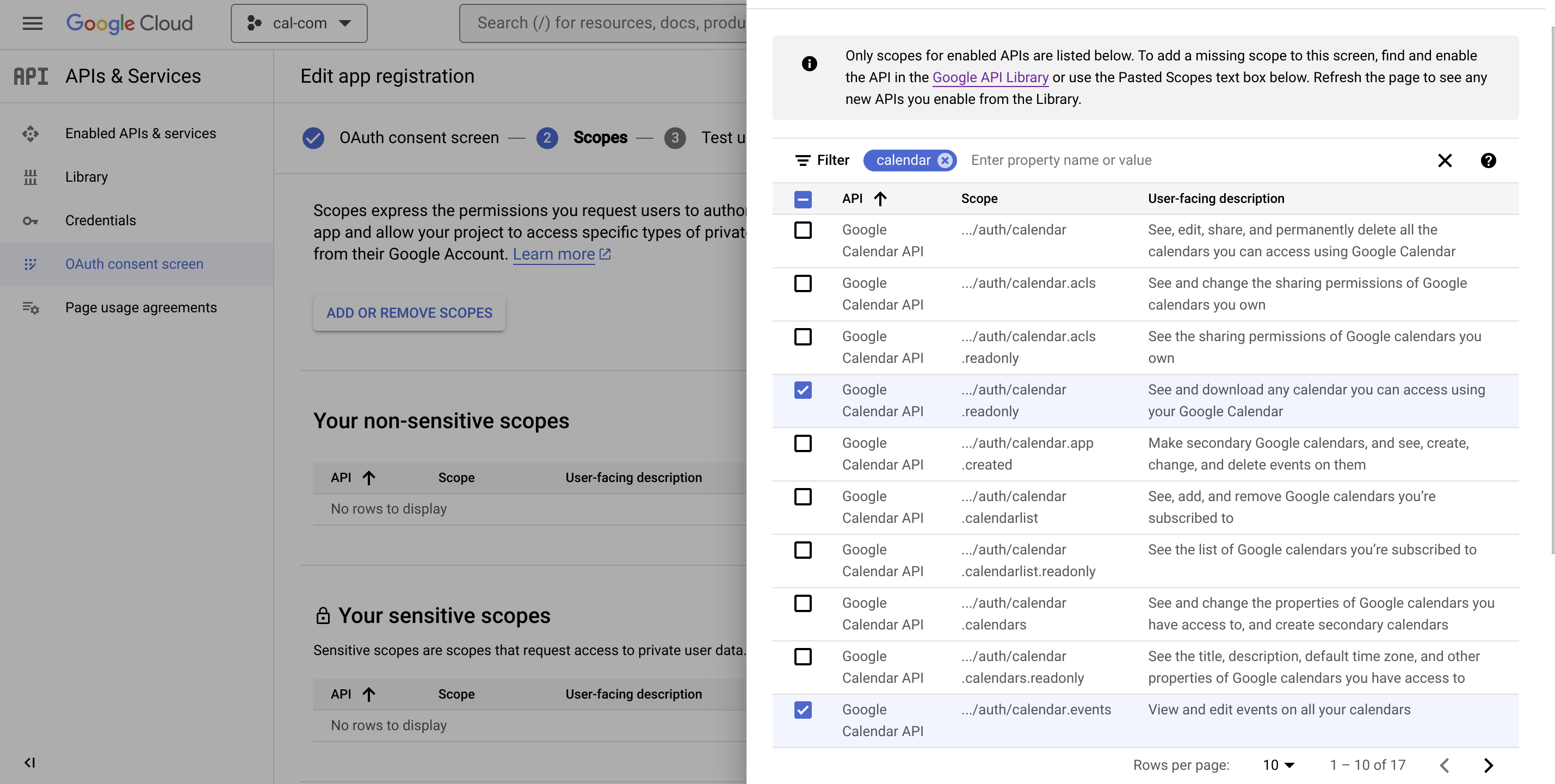 Google oauth select scopes