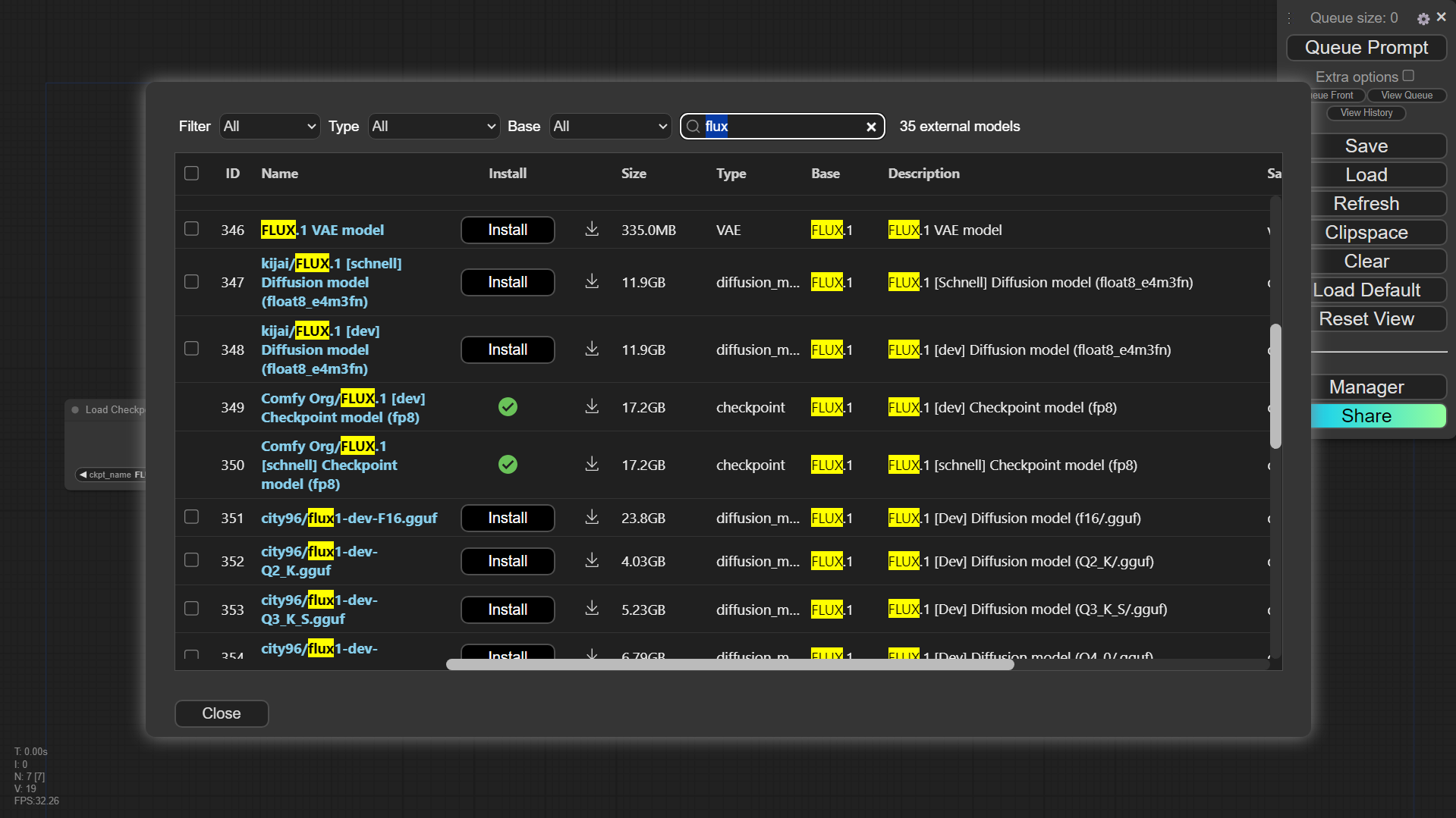 ComfyUI Manager flux install complete