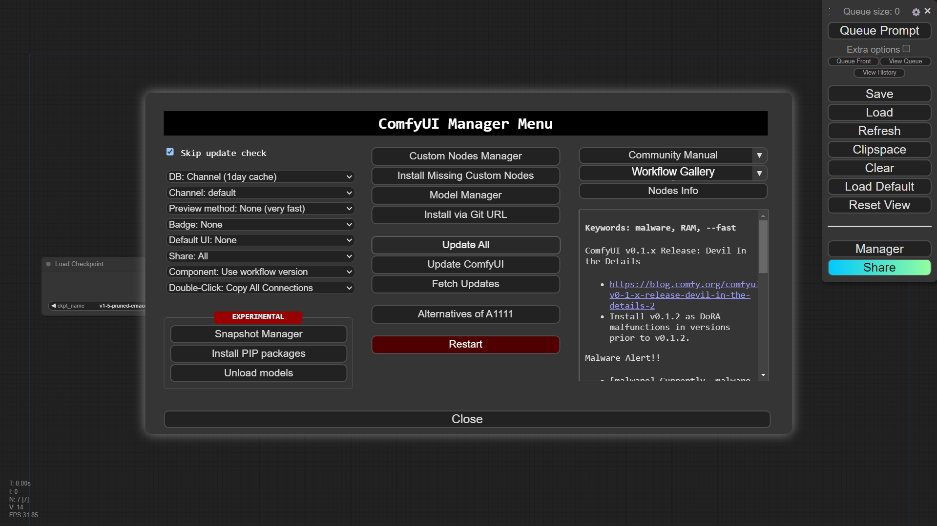 ComfyUI Manager main menu